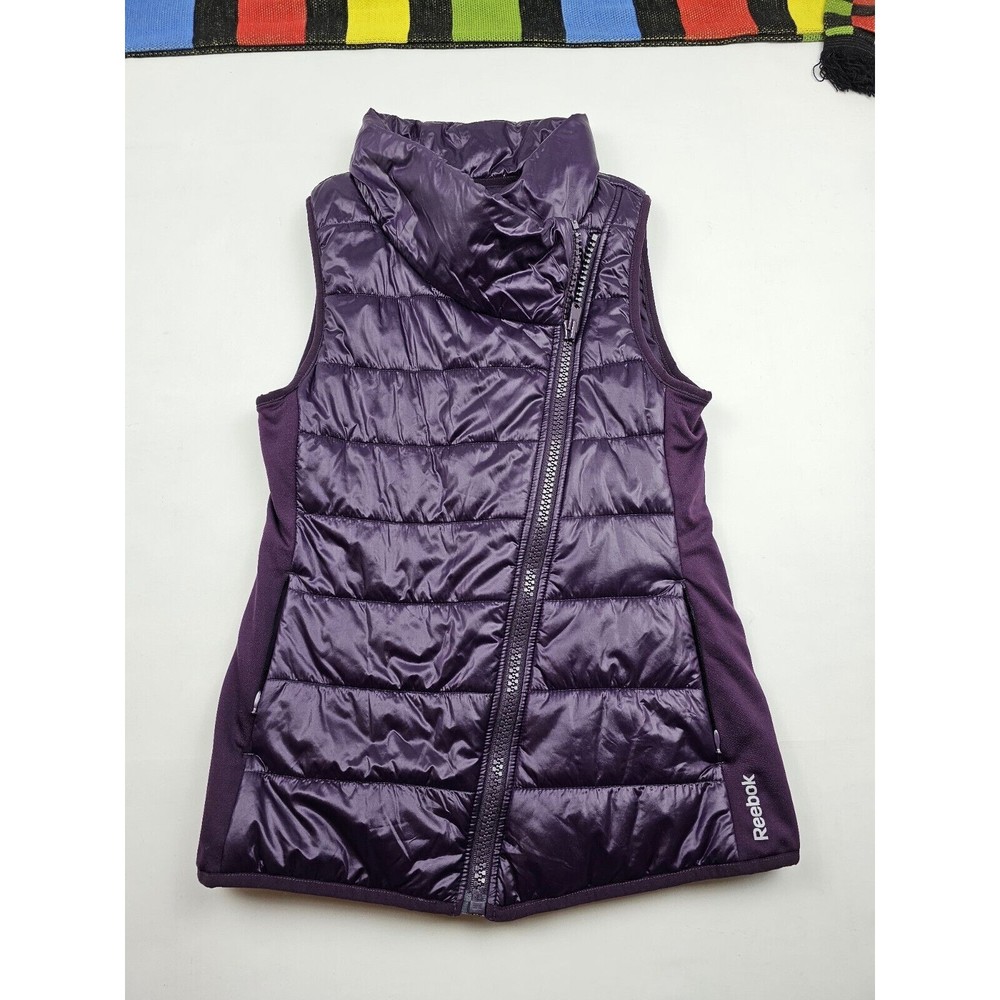 Reebok Womens Puffer Vest Full Zip Size XS Color Dark Purple Mid Length Jacket
